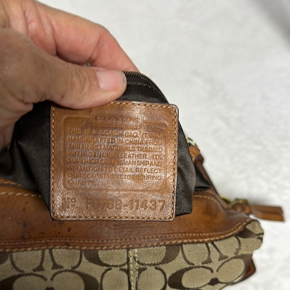 Vintage Coach Bucket Bag Brown Signature Shoulder/ Crossbody with Leather Trim - Picture 9 of 16